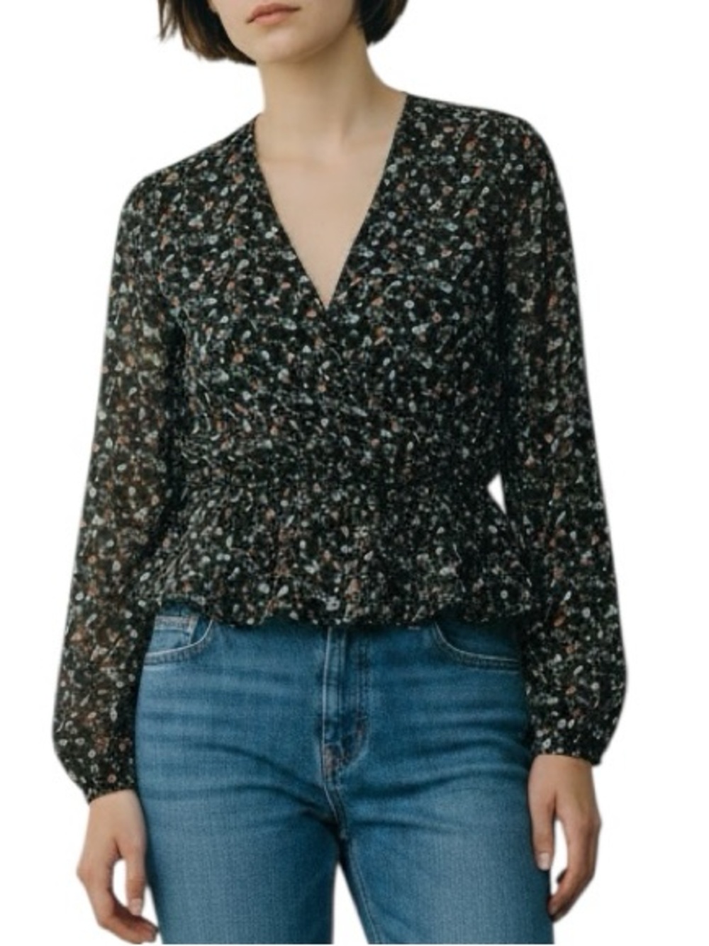 NWT Aritzia Little Moon Lunaria floral chiffon peplum v-neck top size L